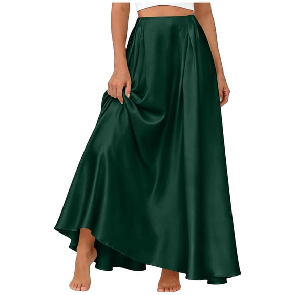 hotojiny Maxi Satin Skirts for Womens High Waisted Flowy Long A-Line Skirt Dressy Casual Cocktail Silk Skirt for Office Party