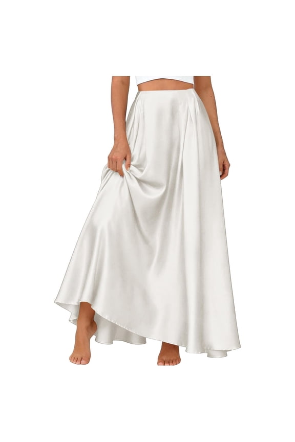 Maxi Satin Skirts for Womens High Waisted Flowy Long A-Line Skirt Dressy Casual Cocktail Silk Skirt for Office Party