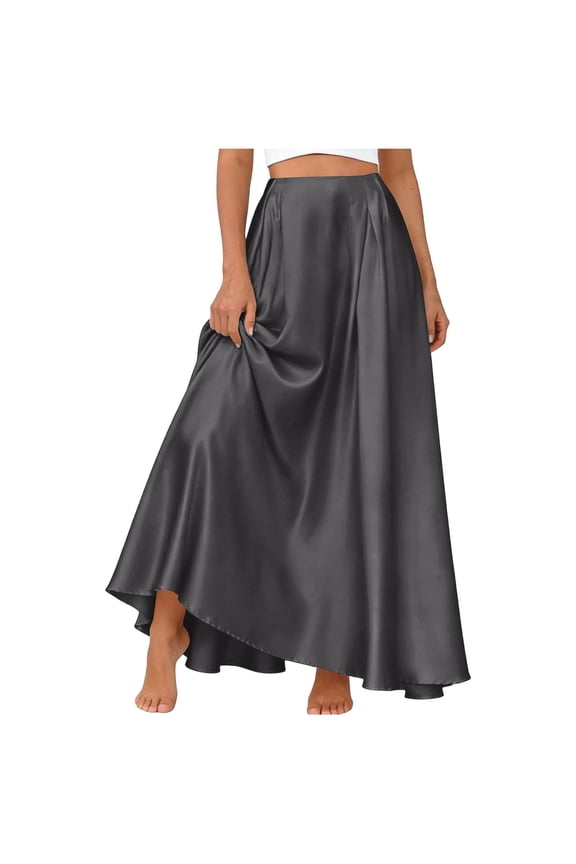 Maxi Satin Skirts for Womens High Waisted Flowy Long A-Line Skirt Dressy Casual Cocktail Silk Skirt for Office Party
