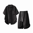 thumbnail image 1 of hotojiny Men's 2 Piece Shorts Set Oversized Button down Shirt and Wide Leg Shorts Casual Clothing Plus Size Matching Outfits(Black,X-Large), 1 of 6