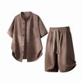 thumbnail image 1 of hotojiny Men's 2 Piece Shorts Set Oversized Button down Shirt and Wide Leg Shorts Casual Clothing Plus Size Matching Outfits(Coffee,X-Large), 1 of 7