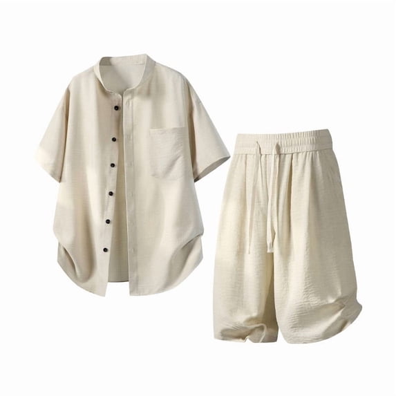 hotojiny Men's 2 Piece Shorts Set Oversized Button down Shirt and Wide Leg Shorts Casual Clothing Plus Size Matching Outfits(White,X-Large)