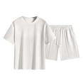 thumbnail image 1 of hotojiny Men's 2 Piece Summer Outfit Short Sleeve Crew Neck T-Shirts and Drawstrings Shorts Sets Beach Vacation Tracksuits(White,X-Large), 1 of 7
