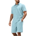 thumbnail image 1 of hotojiny Men's 2 Pieces Outfits Shirt and Shorts Set Breathable Solid Color Collared Golf Top Lightweight Matching Sweatsuit(Light Blue,Medium), 1 of 7