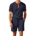 thumbnail image 1 of hotojiny Men's 2 Pieces Set Short Sleeve Henley Shirts and Comfortable Shorts Set Summer Beach Vacation Outfits(Navy,X-Large), 1 of 7
