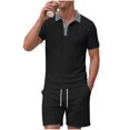 thumbnail image 1 of hotojiny Men's 2 Pieces Summer Outfits Stylish Color Block Button Collared Shirt and Shorts Set for Golf Beach Clothes(Black,Medium), 1 of 5