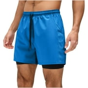 hotojiny Men s 2 in 1 Running Shorts Breathable Drawstring Quick Dry Gym Athletic Workout Shorts for Men with Pockets