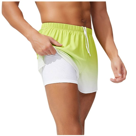 hotojiny Men's 2 in 1 Running Shorts Stylish Gradient Training Gym Outdoor Sports Shorts Lightweight Workout Athletic Shorts