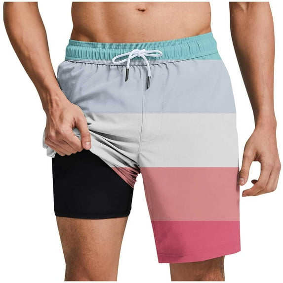 hotojiny Men's 2 in 1 Running Shorts Workout Athletic Training Gym Outdoor Sports Shorts Casual Color Block Performance Beach Shorts
