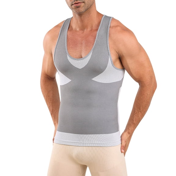 hotojiny Men's Athletic Shirt Body Shaper Under Base Layer Sport Tank Top Stylish Colorblock Slimming Undershirt Shapewear