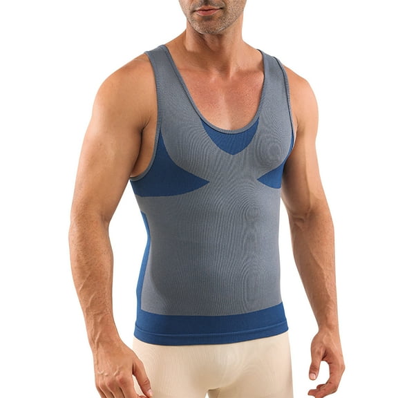 hotojiny Men's Body Shaper Slimming Vest Sleeveless Base Layer Muscle Tank Top Colorblock Stretchy Tees Underwear Shapewear