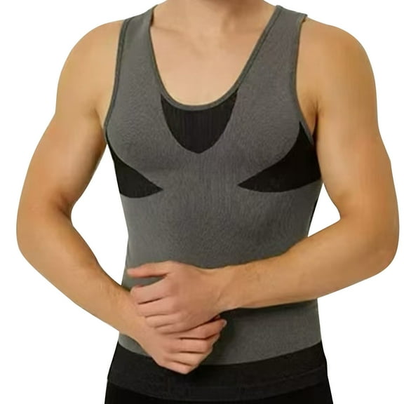 hotojiny Men's Body Shaper Slimming Vest Sleeveless Base Layer Muscle Tank Top Colorblock Stretchy Tees Underwear Shapewear