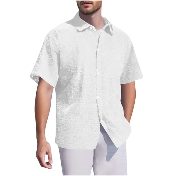hotojiny Men's Button Down Shirts Loose Fit Short Sleeve Wedding Casual Shirt Business Dress Clothing Beach Vaction Summer Tops