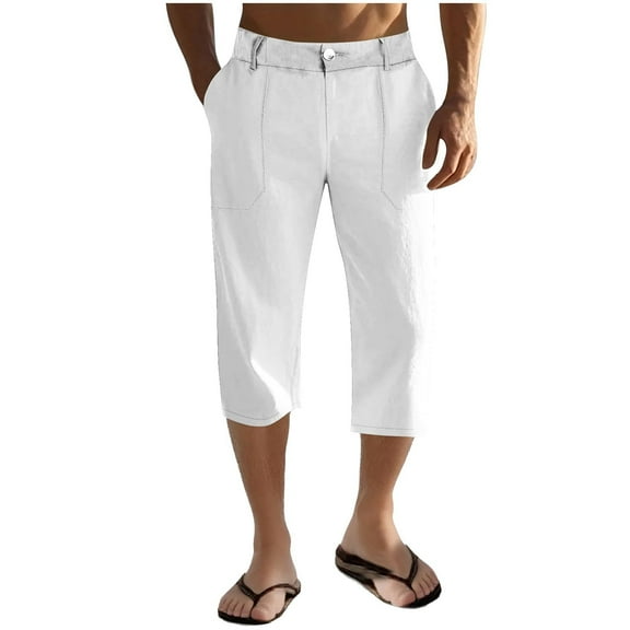 hotojiny Men's Capri Pants Casual Lightweight Golf 3/4 Work Pants Summer Athletic Beach Yoga Cropped Trousers with Pockets