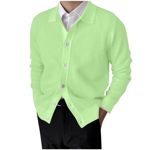 hotojiny Men's Cardigan Sweater Soft Lightweight Long Sleeve Fall Top Casul Solid Button down Knitted Sweaters for Business Work
