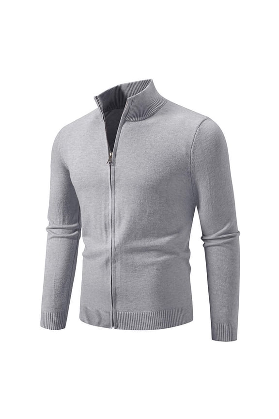 Men's Cardigan Sweaters Full Zip up Stand Collar Slim Fit Casual Knitted Sweater Plain Long Sleeve Work Golf Tops