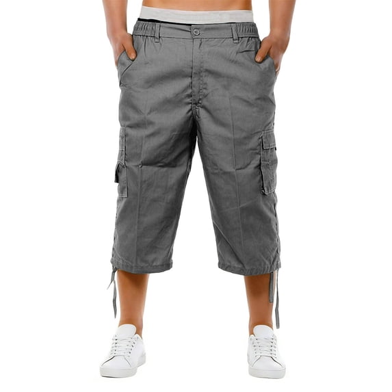 hotojiny Men's Cargo Shorts 3/4 Loose Fit Big and Tall Running Shorts Elastic Waist Outdoor Hiking Shorts First Causal Work S-3XL