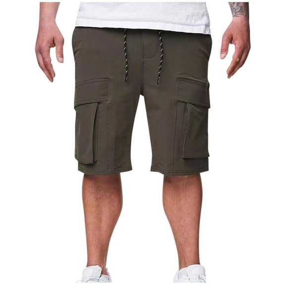 hotojiny Men's Cargo Shorts Outdoor Drawstring Waist Knee Length Shorts Lightweight Straight Leg Bermuda Short Pants with Pockets