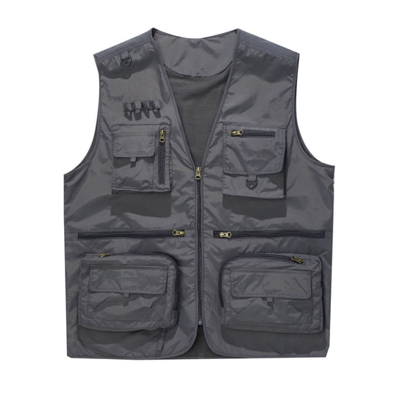 hotojiny Men's Cargo Vest Lightweight Sleeveless Quick Dry Golf Vest with Zipper Pockets for Travel Hiking Fishing Outwear