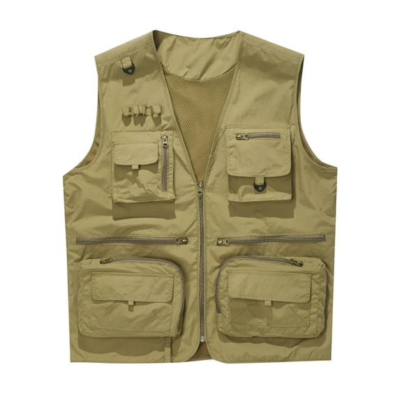 hotojiny Men's Cargo Vest Lightweight Sleeveless Quick Dry Golf Vest with Zipper Pockets for Travel Hiking Fishing Outwear