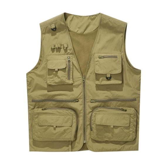 hotojiny Men's Cargo Vest Lightweight Sleeveless Quick Dry Golf Vest with Zipper Pockets for Travel Hiking Fishing Outwear