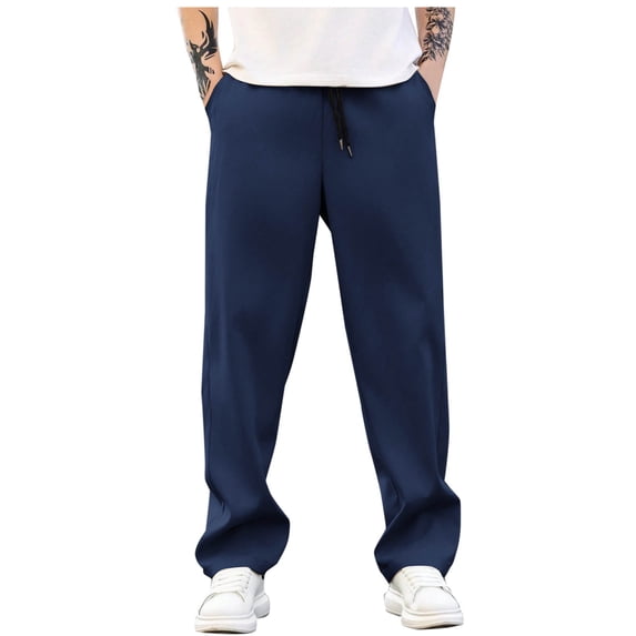 hotojiny Men's Casual Pants Baggy Drawstring Elastic Waist Loose Fit Sweatpants Summer Travel Beach Trouser with Pockets