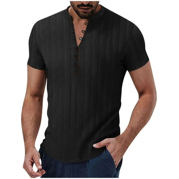 hotojiny Men's Casual Shirts Big and Tall Short Sleeve Crew Neck Tops Comfortable Lightweight Button Pullover Basic Tees