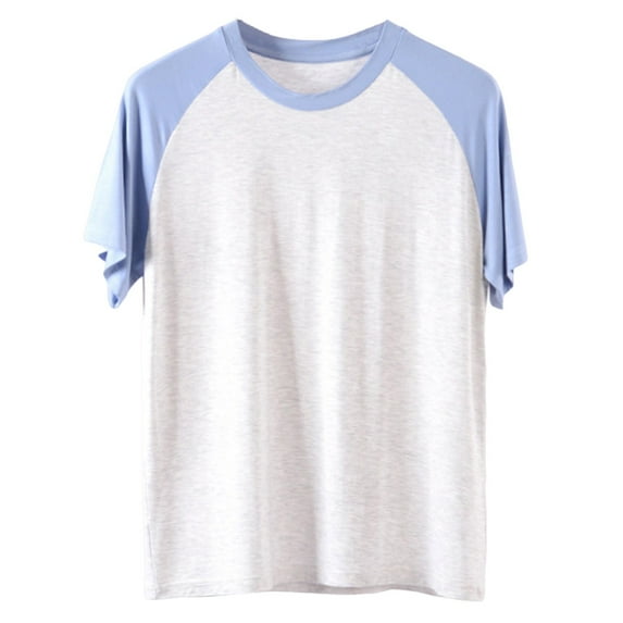 hotojiny Men's Comfortsoft T-Shirt Big and Tall Mens Pajama Sleep Shirt Fashion Color Block Crew Neck Short Sleeve Top