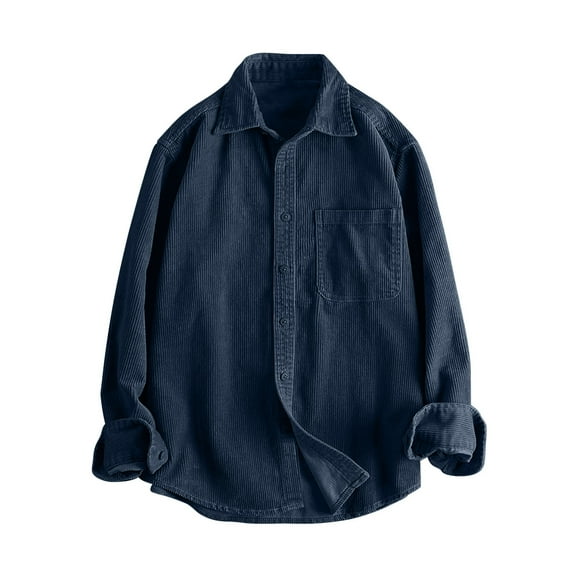 hotojiny Men's Corduroy Coat Vintage Button down Shirts Jackets Lightweight Long Sleeve Collared Fall Outwear with Pockets