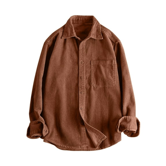 hotojiny Men's Corduroy Coat Vintage Button down Shirts Jackets Lightweight Long Sleeve Collared Fall Outwear with Pockets