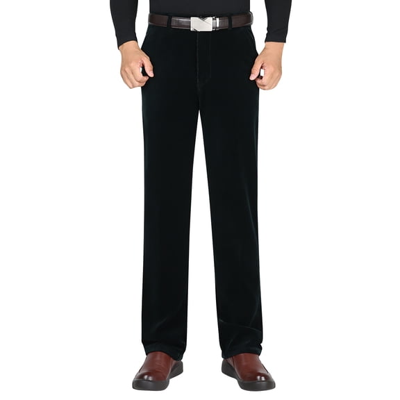 hotojiny Men's Corduroy Pant Classic Fit Straight Leg Casual Dress Pants Fall Winter Thermal Skinny Suit Pants with Pockets