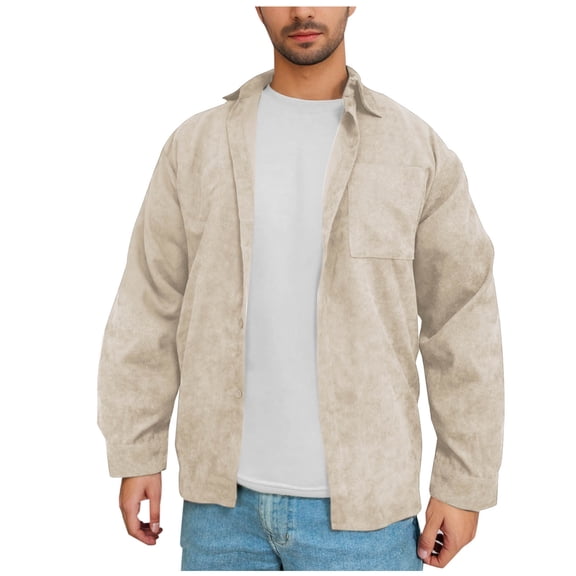 hotojiny Men's Corduroy Shirts Casual Long Sleeve Button down Shacket Jackets Vintage Loose Fall Tops Coat with Pocket