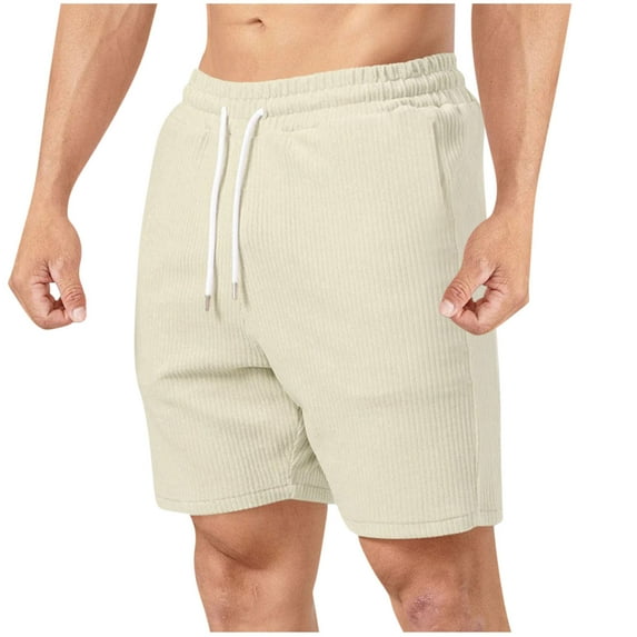 hotojiny Men's Corduroy Shorts Spring Casual Elastic Waist Drawstring Lightweight Short Pants with Pockets Comfort Beachwear
