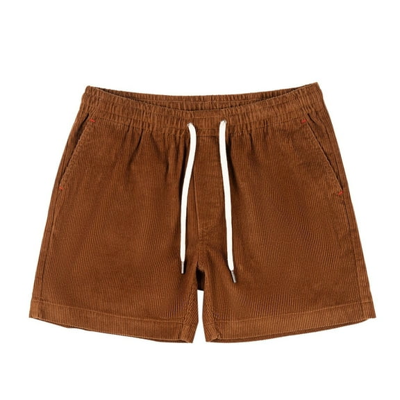 hotojiny Men's Corduroy Shorts Casual Elastic Waist Drawstring Short Pants with Pockets Lightweight Summer Beach Shorts