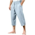 thumbnail image 1 of hotojiny Men's Cotton Linen Capri Pants Summer Beach 3/4 Pants Baggy Drawstring Yoga Cropped Trousers with Pockets, 1 of 6