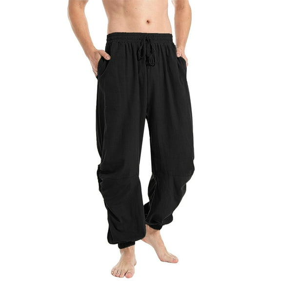 hotojiny Men's Cotton Linen Pants Fashion Beach Casual Pants Lightweight Elastic Waist Cinch Bottoms Summer Trousers