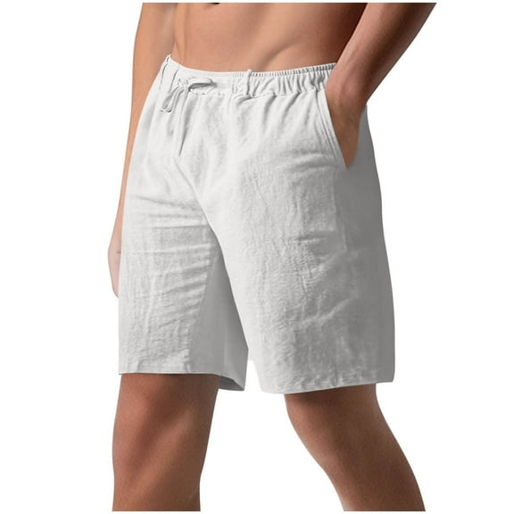 hotojiny Men's Cotton Linen Shorts Big and Tall Casual Classic Fit Elastic Waist Shorts with Drawstring Summer Beach Vacation Shorts