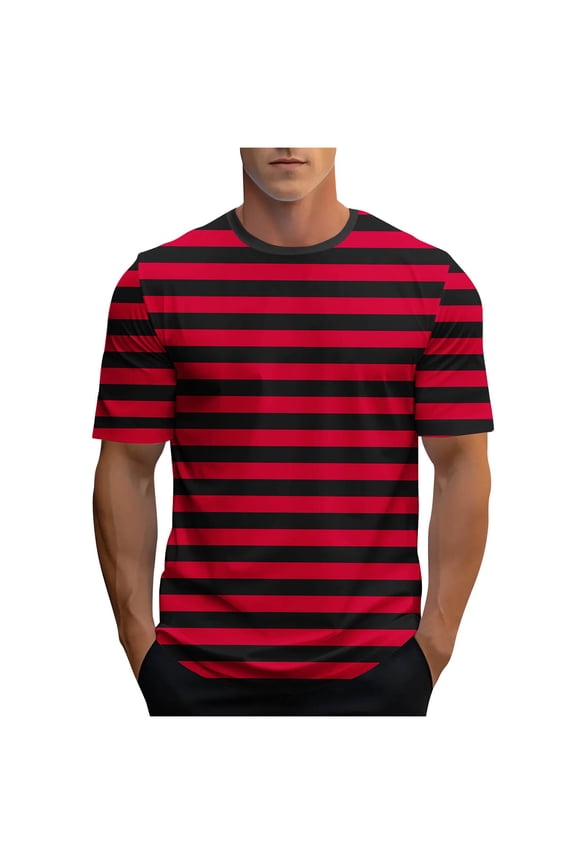 Men's Crewneck Striped T-Shirt Stylish Short Sleeves Soft Tees Shirt Casual Loose Fit Top Summer Clothes