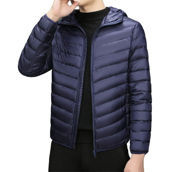 hotojiny Men's Down Jacket Lightweight Winter Warm Zipper Puffer Coat Thermal Thicken Ski Snow Hooded Outwear for Cold Weather