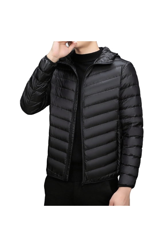 Men's Down Jacket Lightweight Winter Warm Zipper Puffer Coat Thermal Thicken Ski Snow Hooded Outwear for Cold Weather