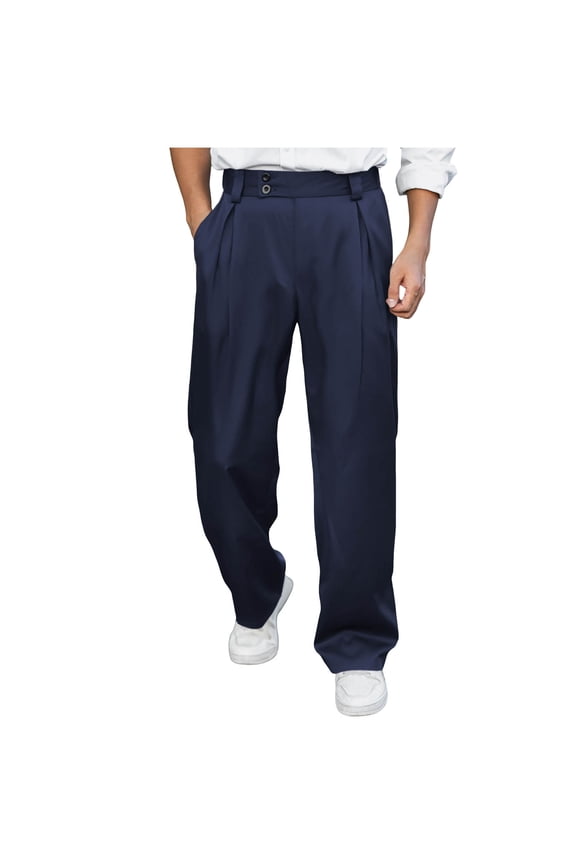 Men's Dress Pants Classic Fit Pleated Slacks for Work Comfortable Business Office Casual Formal Trousers with Pockets