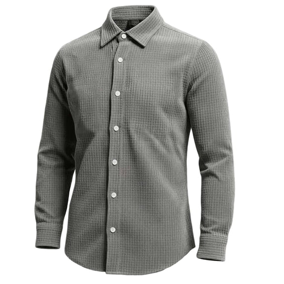 hotojiny Men's Dress Shirts Textured Long Sleeve Stretch Formal Shirt Spring Fall Business Casual Button Down Shirts