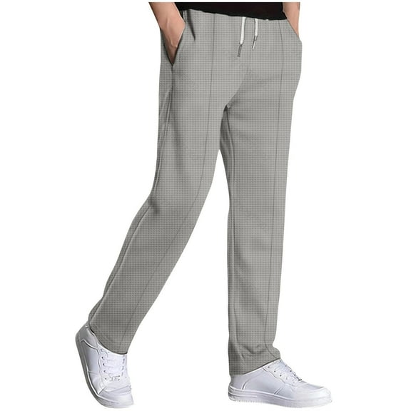 hotojiny Men's Fall Sweapants Textured Elastic Waist Straight Leg Pants Lightweight Drawstring Lounge Track Pants