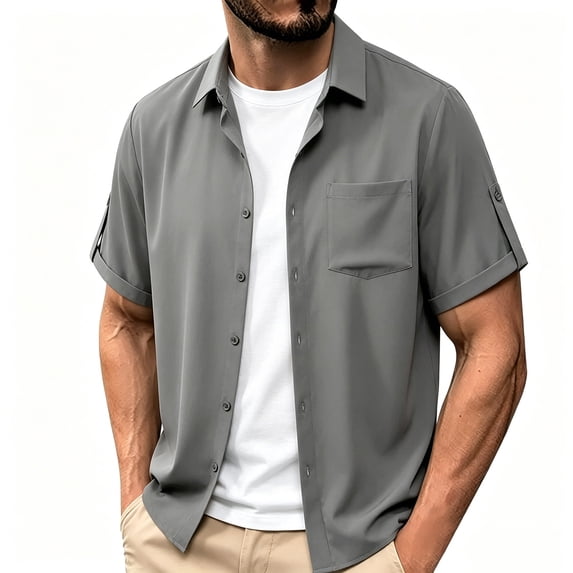 hotojiny Men's Fishing Shirts Lightweight Short Sleeve Sun Protection Shirts Cooling Button down Work Shirt for Outdoor Hiking