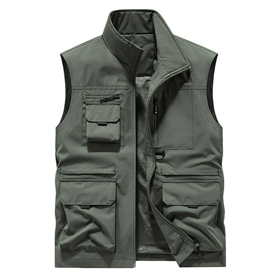 hotojiny Men's Fishing Vest Casual Full Zip Travel Cargo Vest Outdoor Hiking Work Sleeveless Jacket with Multi Pockets
