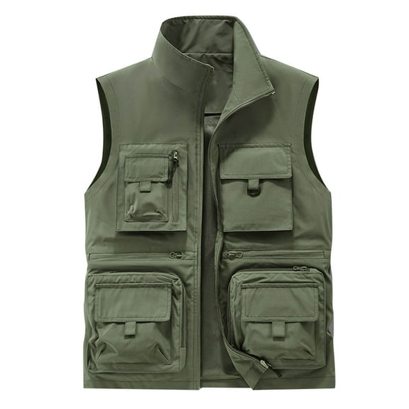 hotojiny Men’s Fishing Vest Outdoor Work Quick Dry Zip up Travel Cargo Vest Lightweight Sleeveles Jacket with Multi Pockets