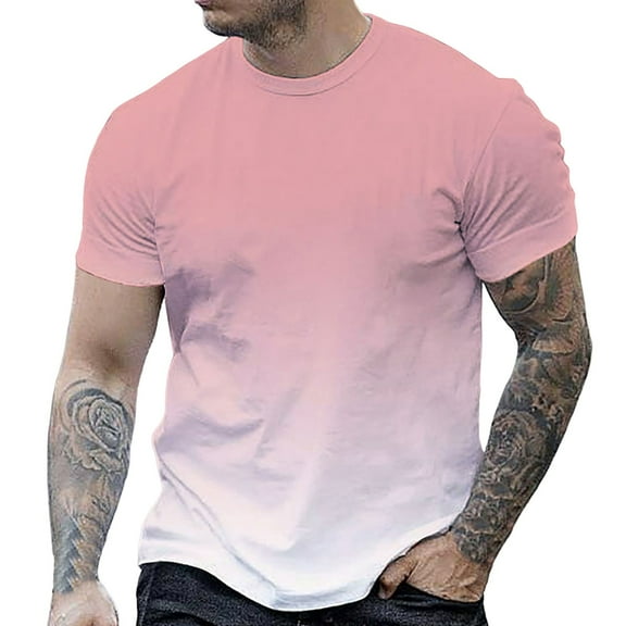 hotojiny Men's Gradient T Shirt Stylish Short Sleeve Round Neck Loose Fit Tee Hawaiian Trendy Summer Tops Streetwear