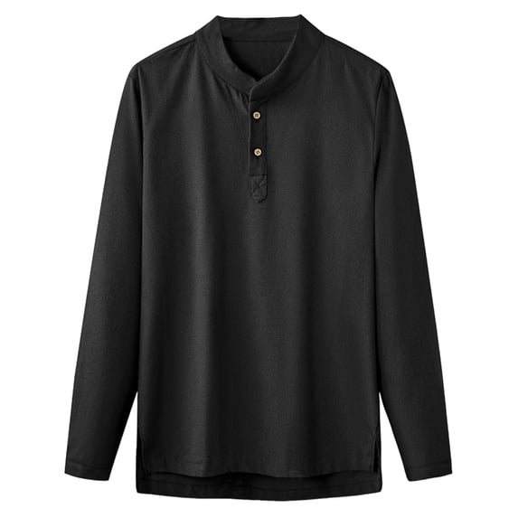 hotojiny Men's Henley Long Sleeve Shirts Casual Big and Tall Cotton Linen T-Shirts Loose Fit High Low Lounge Tee Shirts