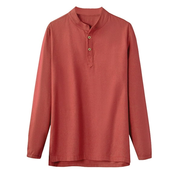 hotojiny Men's Henley Long Sleeve Shirts Casual Big and Tall Cotton Linen T-Shirts Loose Fit High Low Lounge Tee Shirts