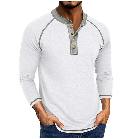 hotojiny Men's Henley Shirts Fall Vintage Long Sleeve Casual Classic Tee Big and Tall Mens Button Work T-Shirts